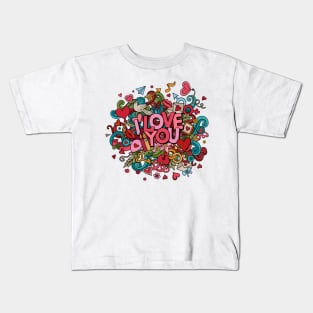 Cute Fun Colorful Heart Doodle Art Love - valentines day Kids T-Shirt